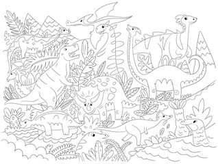 Vector illustration Dinosaur Character Cartoon coloring image