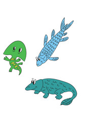 Vector illustration of Cartoon Fish Evolution Dinosaur