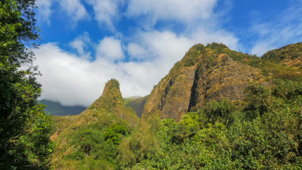 a wide shot of maui's iao needle
