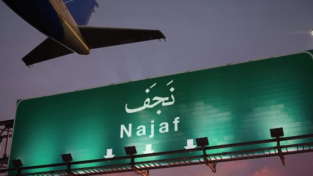 Airplane Take off Najaf during a wonderful sunrise