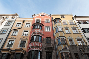 he ornate and colourful buildings of Herzog Friedrich-Strasse, in the Austrian Alpine town of Innsbruck