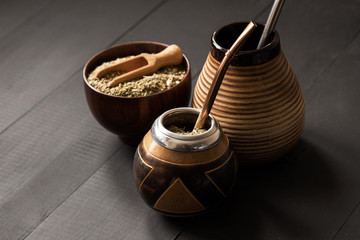yerba mate drink in gourd matero