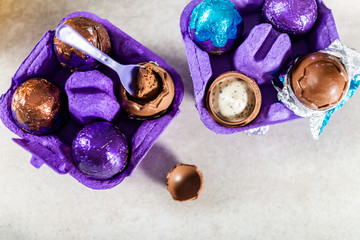 Easter composition from chocolate eggs