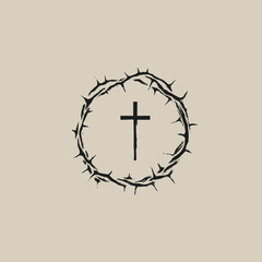 Fototapeta premium Vector Easter banner with crown of thorns and cross.