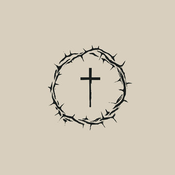 Vector Easter banner with crown of thorns and cross.