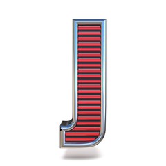 Metal red lines font Letter J 3D