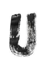 The English alphabet, the letter "U" is written in black paint on a white isolated background