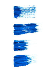 Abstraction for background, drawing three lines of blue paint on a white isolated background