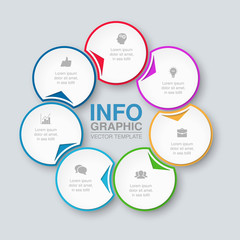 Vector infographic template for circular diagram, graph, presentation, chart, business concept with 7 options.