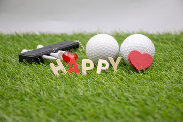 Naklejka premium Happy Valentine's Day to golfer with love and golf ball
