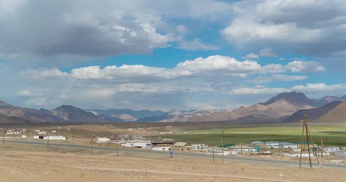 Views of Murghab (Murghob) village, in Pamir mountains,Gorno Badakhshan Autonomous Region, Tajikistan,Central Asia. Time lapse video