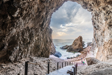 The famous travel destination of Cuevas de Anzota (Anzota Caves). Amazing cliff walk over Pacific...