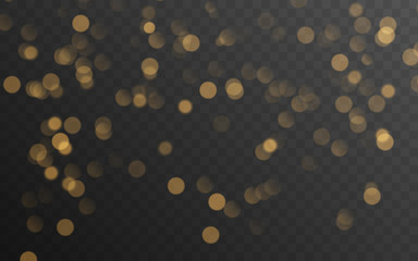 Abstract golden shining bokeh isolated on transparent background. Decoration or christmas background.