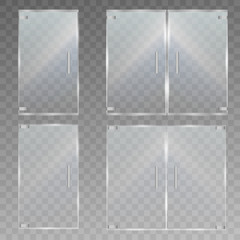 Set of Glass doors For shopping center, store, mall, boutique , office building isolated on transparent background.  Vector illustration 