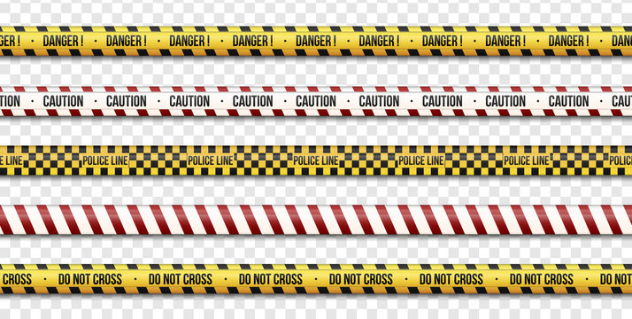Caution lines, Police and do not cross, Danger tapes signs on the transparent background.. Vector illustration. eps 10 