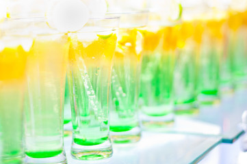 Green cocktail witn rum and mint, selective focus