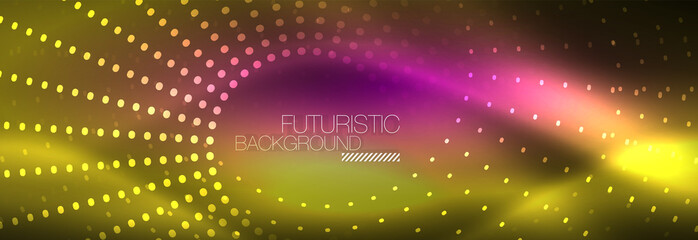 Yellow neon abstract background with dotted circles