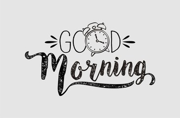 Hand drawn illustration of good morning with alarm clock