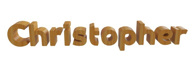 christopher name in 3d decorative rendering with wooden texture