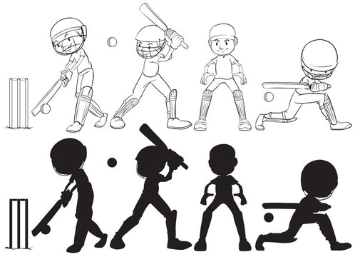Set of cricket player character