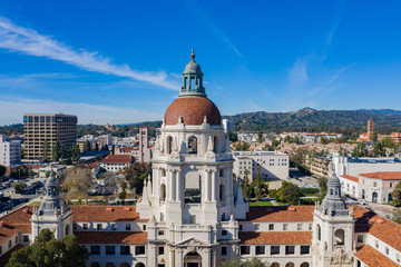 Fototapeta na wymiar Aerial view of the famous Pasadena City Hall