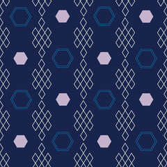 Vector illustration of mongolian traditional ulzii hee symbol, ornaments combined with hexagons. Ideal for gift wrap, home decor, fashion design. Seamless repeat pattern design.