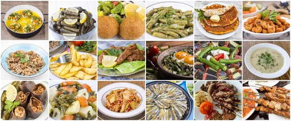 Traditional delicious Turkish foods various collage concept photo.