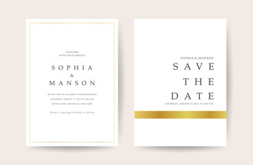 Luxury Wedding invitation Card. Design with Minimal Golden Geometric shape pattern Can be adapt to covers design, RSVP, brochure, Packaging backgrounds, poster and greeting cards. Vector illustration.