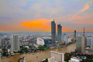 Cityscape Bangkok skyline Thailand city river in Bangkok Thailand 