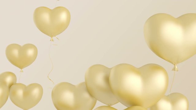 balloons in shape of heart. Floating golden hearts. animation for Valentine's day 