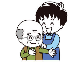 高齢男性に更衣介助を行う男性介護士