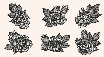  Rose lace ornament vector by hand drawing.Beautiful flower on brown background.Blaze rose vector art highly detailed in line art style.Flower tattoo for paint or pattern. 
