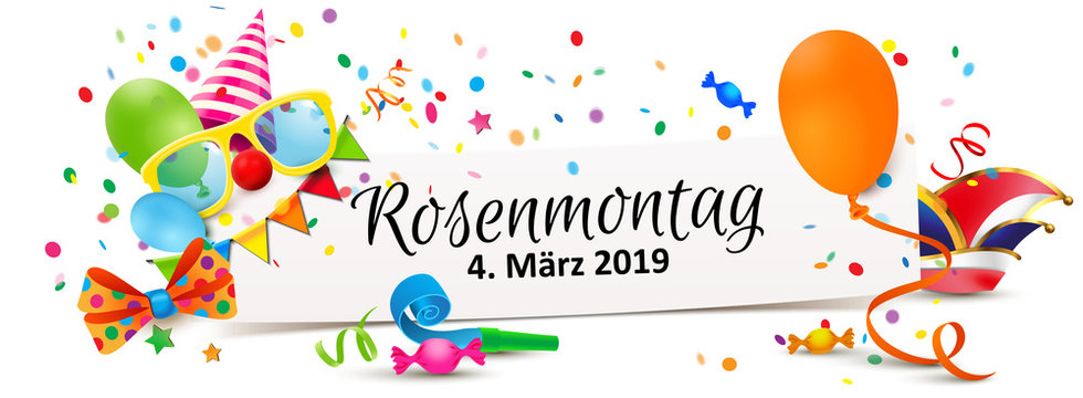 Rosenmontag 2019 - Zettel Banner mit Fasching Accessoires