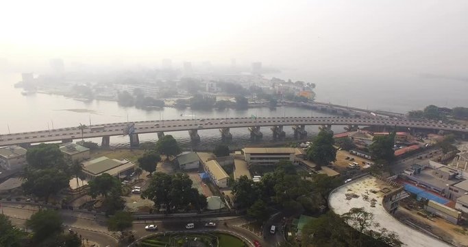 Aerial view of Lagos Island, with the Lagoon in view