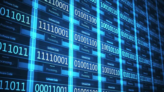 Software Code in futuristic network flickering binary code