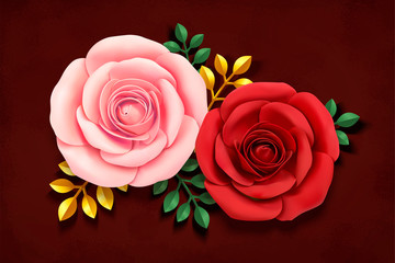 Romantic roses in paper art style
