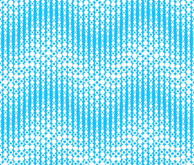 Mosaic seamless pattern, texture. It consists of circles and rings of white color, located on a blue background. Geometric abstraction.