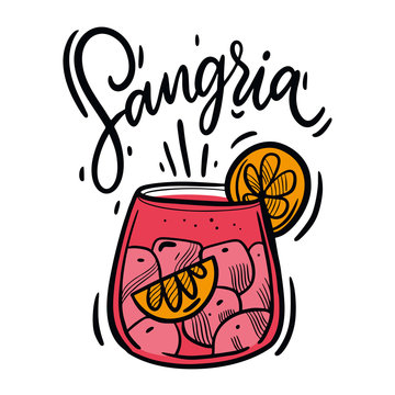 Hand drawn Sangria summer cocktail vector illustration. Traditional spanish drink.