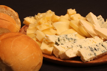 Close up Cheese platter with different cheeses