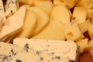 Close up Cheese platter with different cheeses