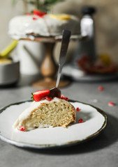 Slice of lemon cake on a plate