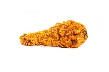 Fried chicken leg isolated on white background.