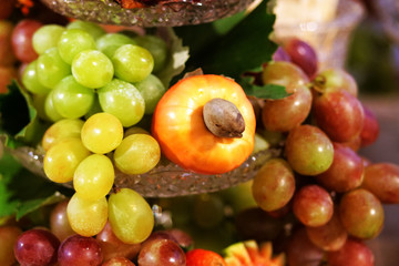 Buffet of fruits, grapes and cashews