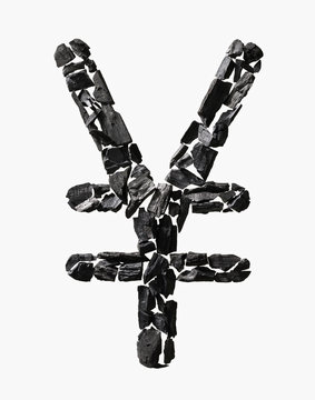 Japanese Yen Symbol made out of Coal