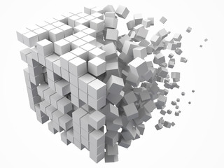 big cubic data block. made with smaller white cubes. 3d pixel style vector illustration.