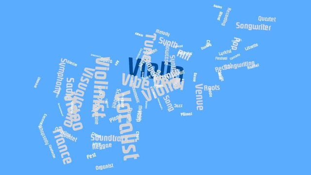 Violin Word Art Cloud Video Animation Pastel On Blue Background 002