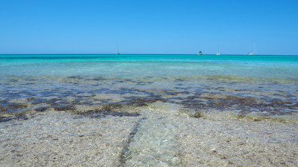 Obraz premium Colonia Sant Jordi, Spain. Amazing landscape of the charming beach Es Trencs. It has earned the reputation of Caribbean beach of Mallorca