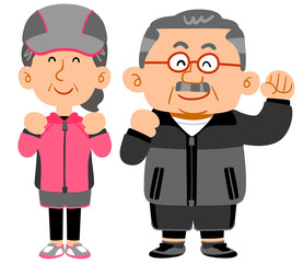 スポーツウェアを着たシニアの夫婦
