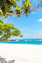 Amazing tropical beach with white sand. Beautiful background. Bali island.