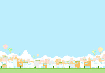 都市の町並み　気球